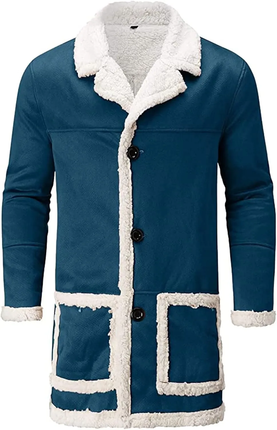 Warm Fleece Jacket for Mens Artificial Lined Hooded Retro Long Jacket Coat Winter Jackets for Men