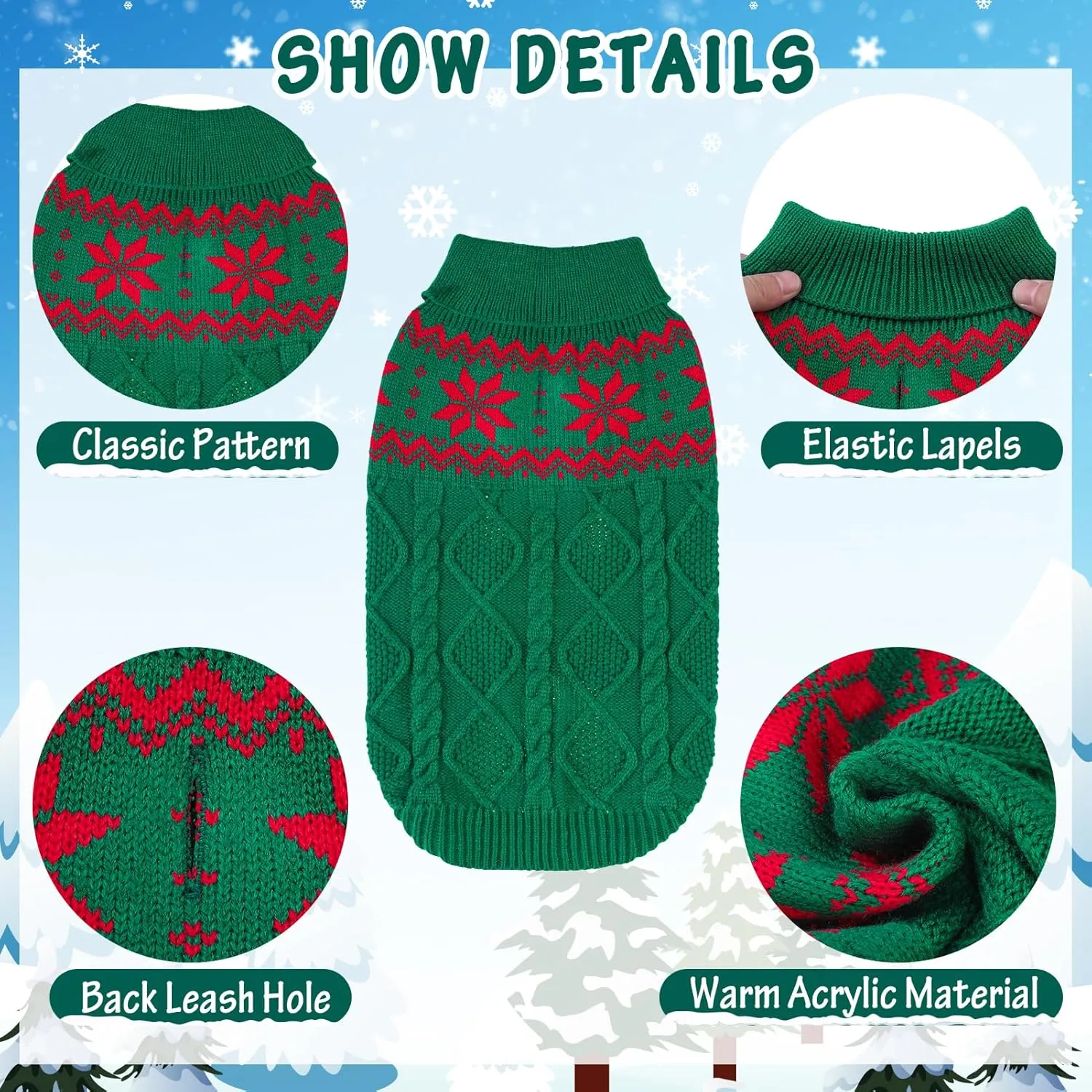 Warm Winter Dog Sweater - Cold Weather Pet Clothes for Small Medium Large Dogs Indoor Outdoor, Soft Classic Knit Puppy Apparel