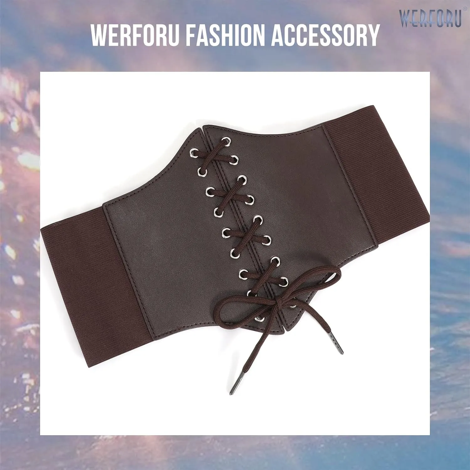 WERFORU Women Corset Elastic Belt Wide Retro Lace-up Tied Costume Waspie Waist Belt for Ladies