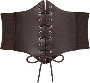 WERFORU Women Corset Elastic Belt Wide Retro Lace-up Tied Costume Waspie Waist Belt for Ladies