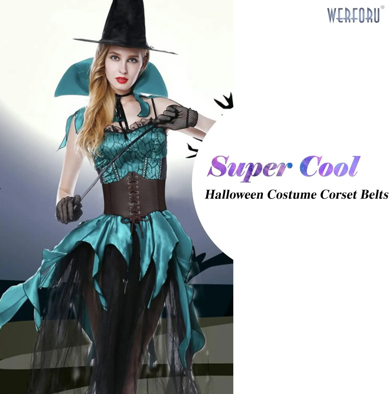 WERFORU Women Corset Elastic Belt Wide Retro Lace-up Tied Costume Waspie Waist Belt for Ladies