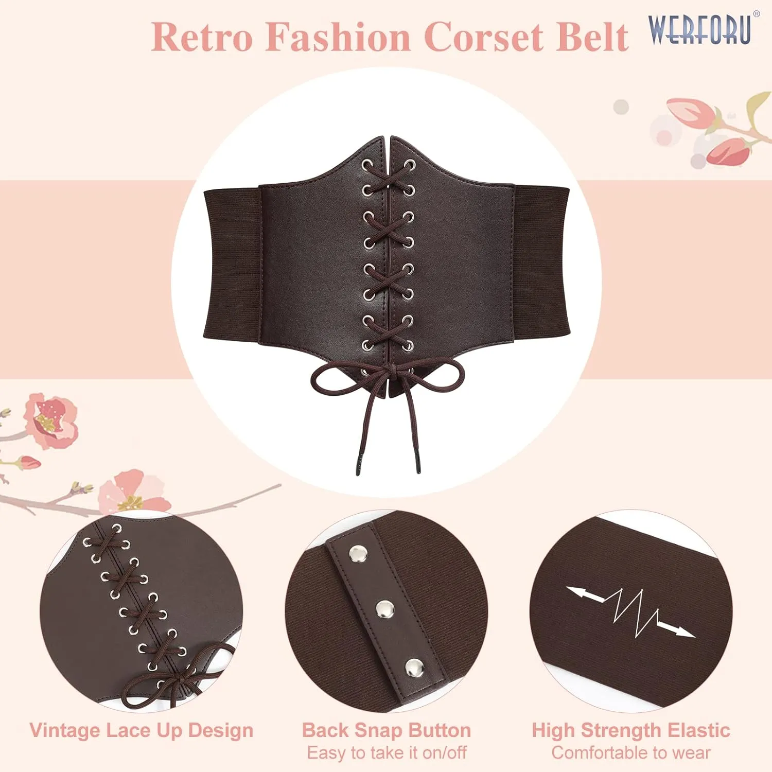 WERFORU Women Corset Elastic Belt Wide Retro Lace-up Tied Costume Waspie Waist Belt for Ladies
