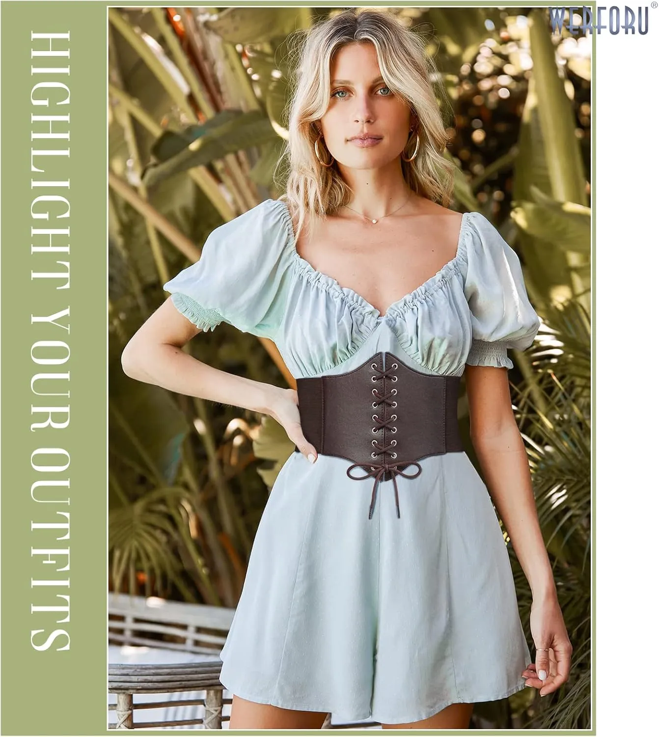 WERFORU Women Corset Elastic Belt Wide Retro Lace-up Tied Costume Waspie Waist Belt for Ladies