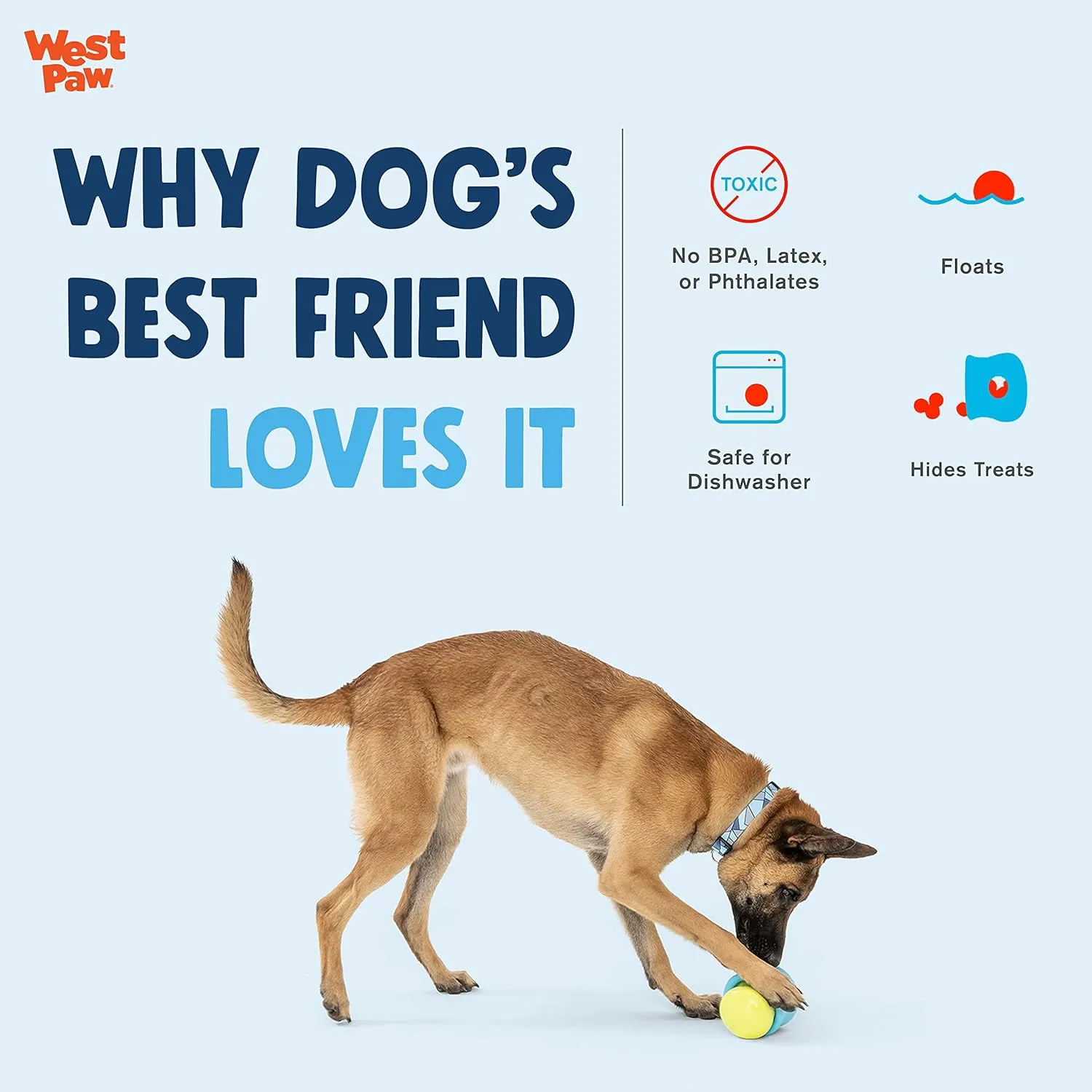 West Paw Zogoflex Toppl Treat Dispensing Dog Toy Puzzle  Interactive Chew Toys for Dogs  Dog Toy for Moderate Chewers, Fetch, Catch  Holds Kibble, Treats, Small 3", Tangerine