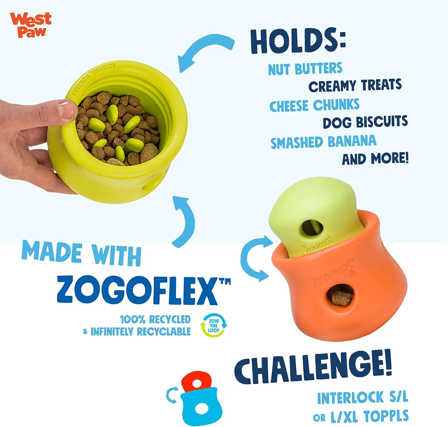 West Paw Zogoflex Toppl Treat Dispensing Dog Toy Puzzle  Interactive Chew Toys for Dogs  Dog Toy for Moderate Chewers, Fetch, Catch  Holds Kibble, Treats, Small 3", Tangerine