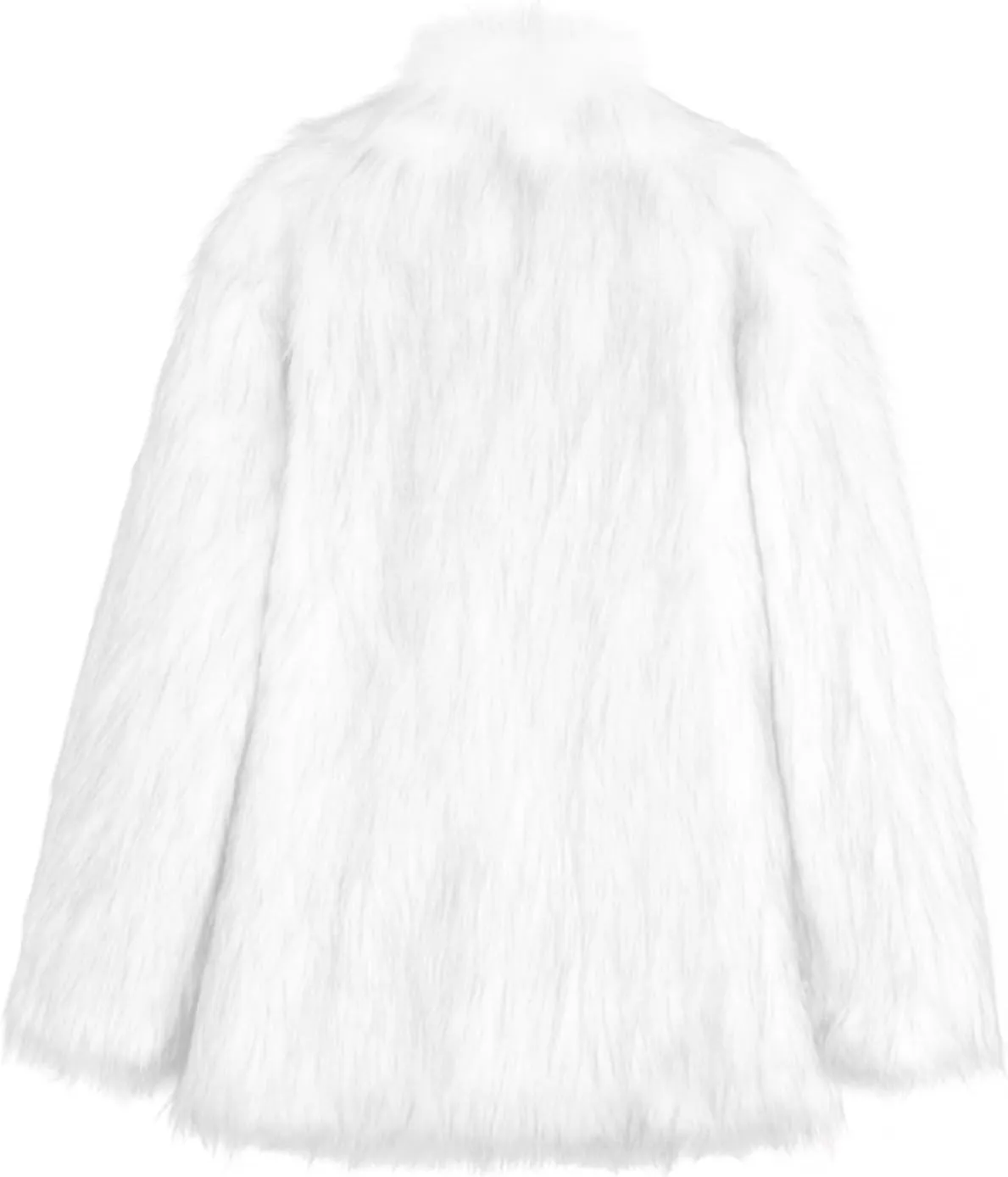White Faux Fur Coat For Women Mid Length Hooded Cardigan Open Front Outerwear Winter Warm Coats Fur Jackets For