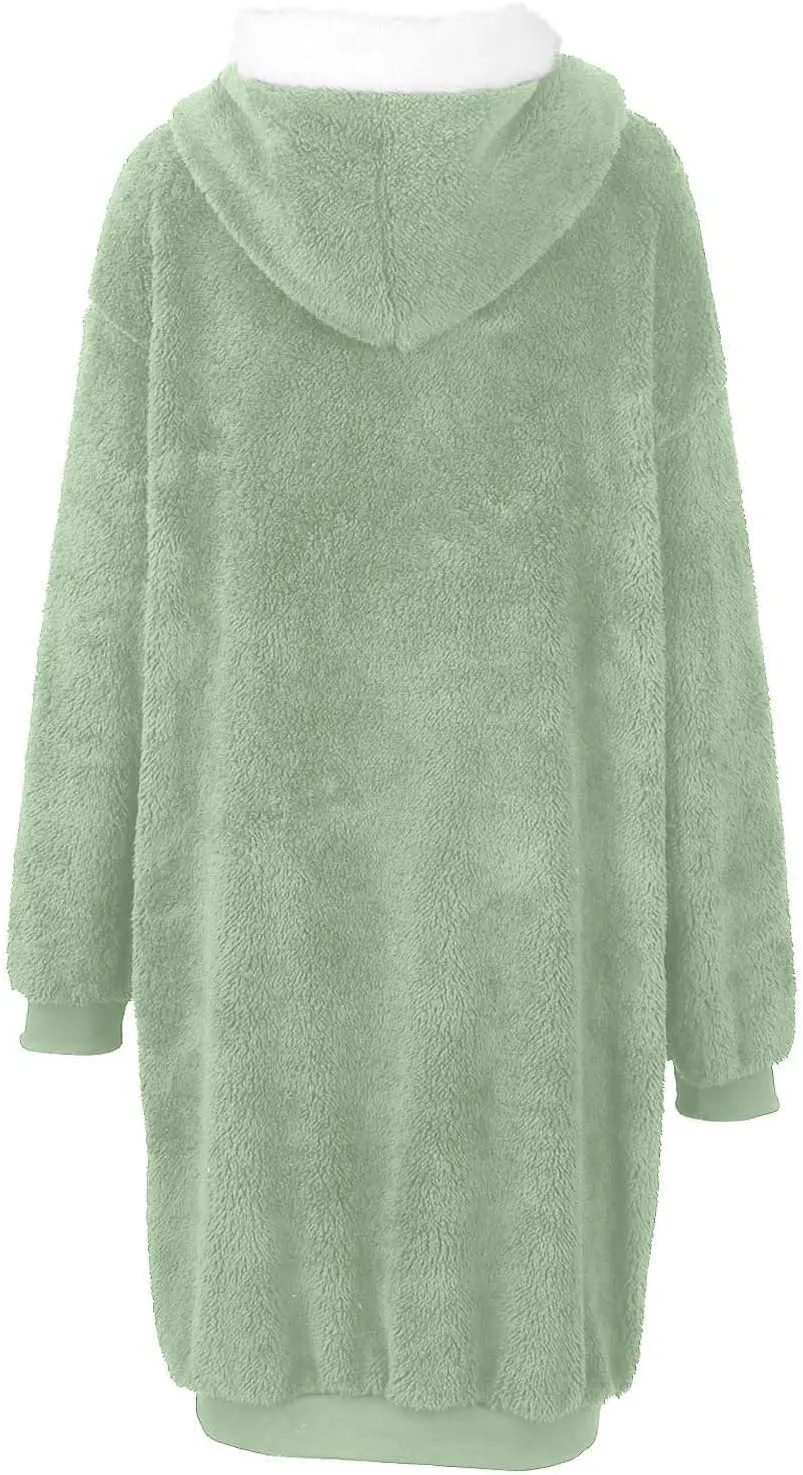 Winter Coats For Women,Women'S Solid Fleece Long Hooded Jacket Fuzzy Zipper Sherpa Outerwear Fall Clothes