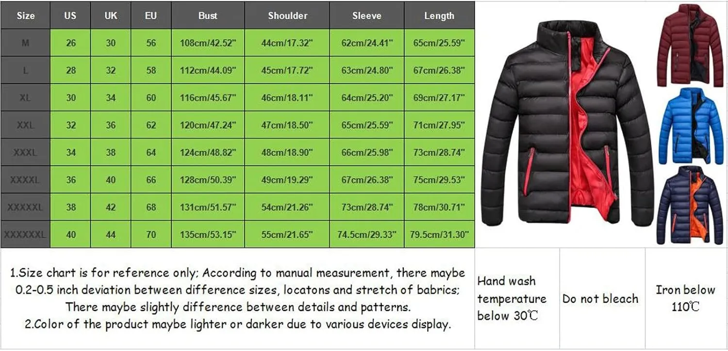 Winter Jackets for Men Lightweight Puffer Jacket Full Zip Warm Quilted Jackets Packable Down Jacket Stand Collar Coat