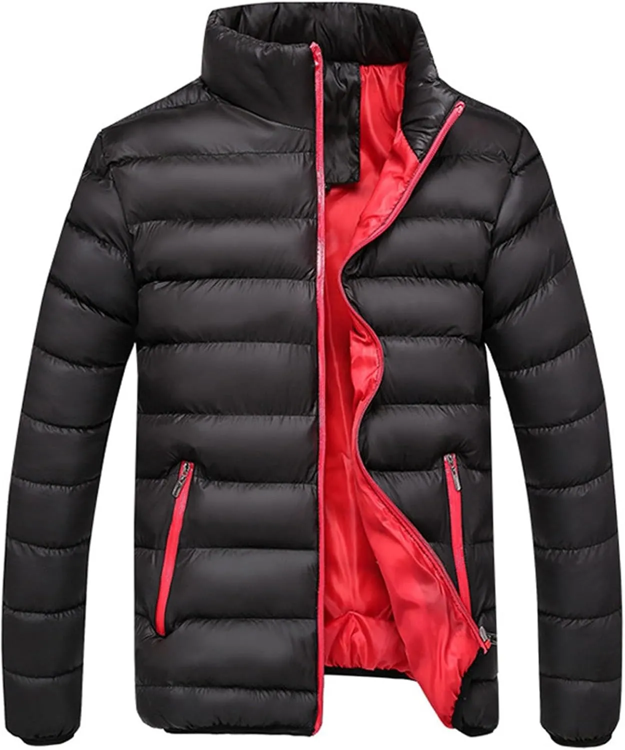 Winter Jackets for Men Lightweight Puffer Jacket Full Zip Warm Quilted Jackets Packable Down Jacket Stand Collar Coat