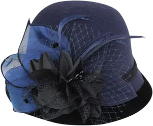 Women 1920s Classic Wool-Fel-Cloche Church-Hat Crushable Round-Bowler-Hat Derb Hat Tea Party Cap