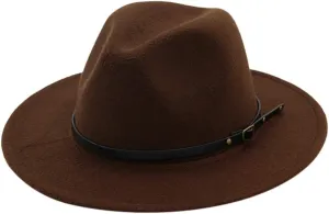 Women & Men Classic Wide Brim Belt Buckle Fedora Hat Men & Women Vintage Wide Brim Fedora Hat with Belt Buckle