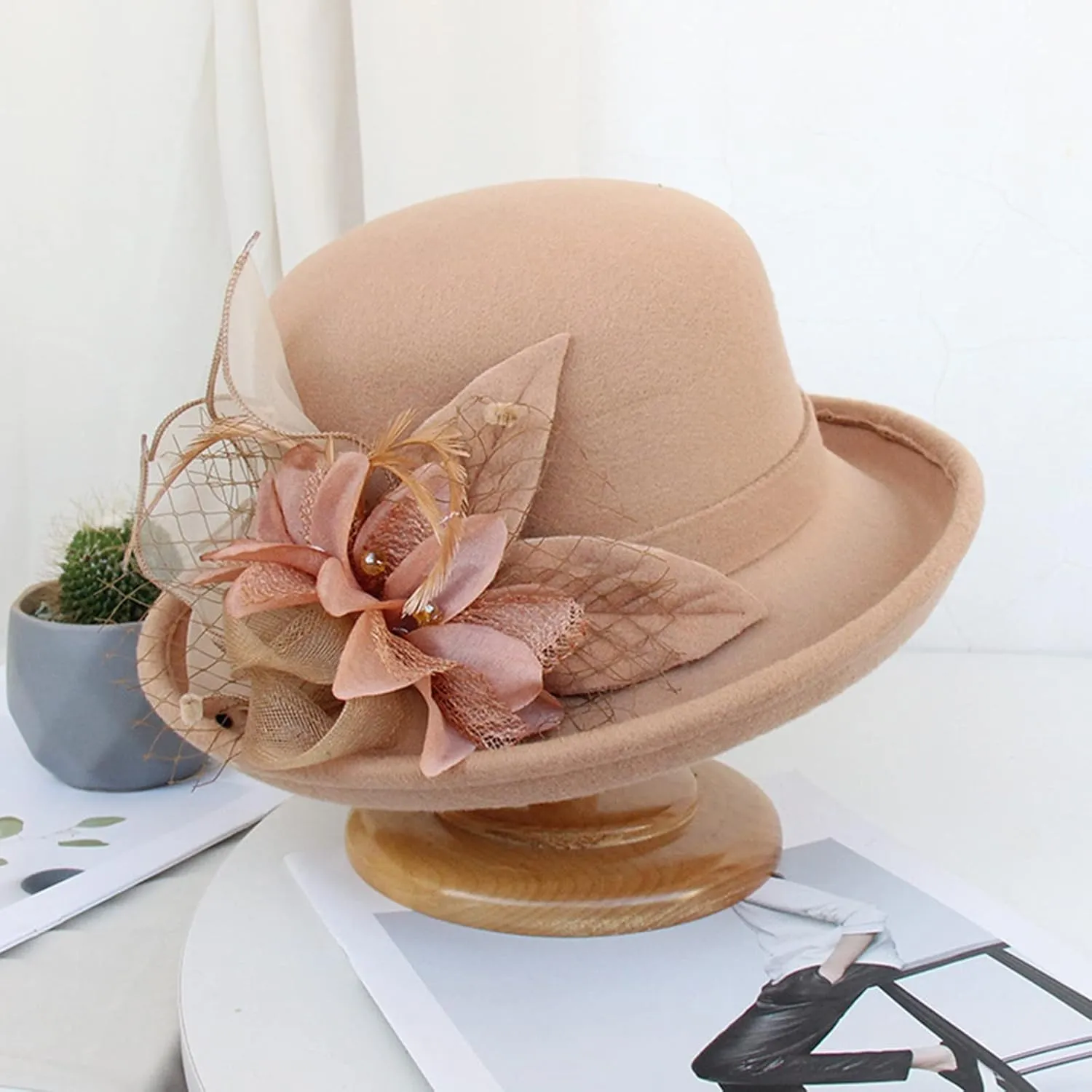 Women Cloche Bucket Bowler Hat 1920s Vintage Church Dress Party Hat Fall Winter Bell Round Cap Cloche Hat