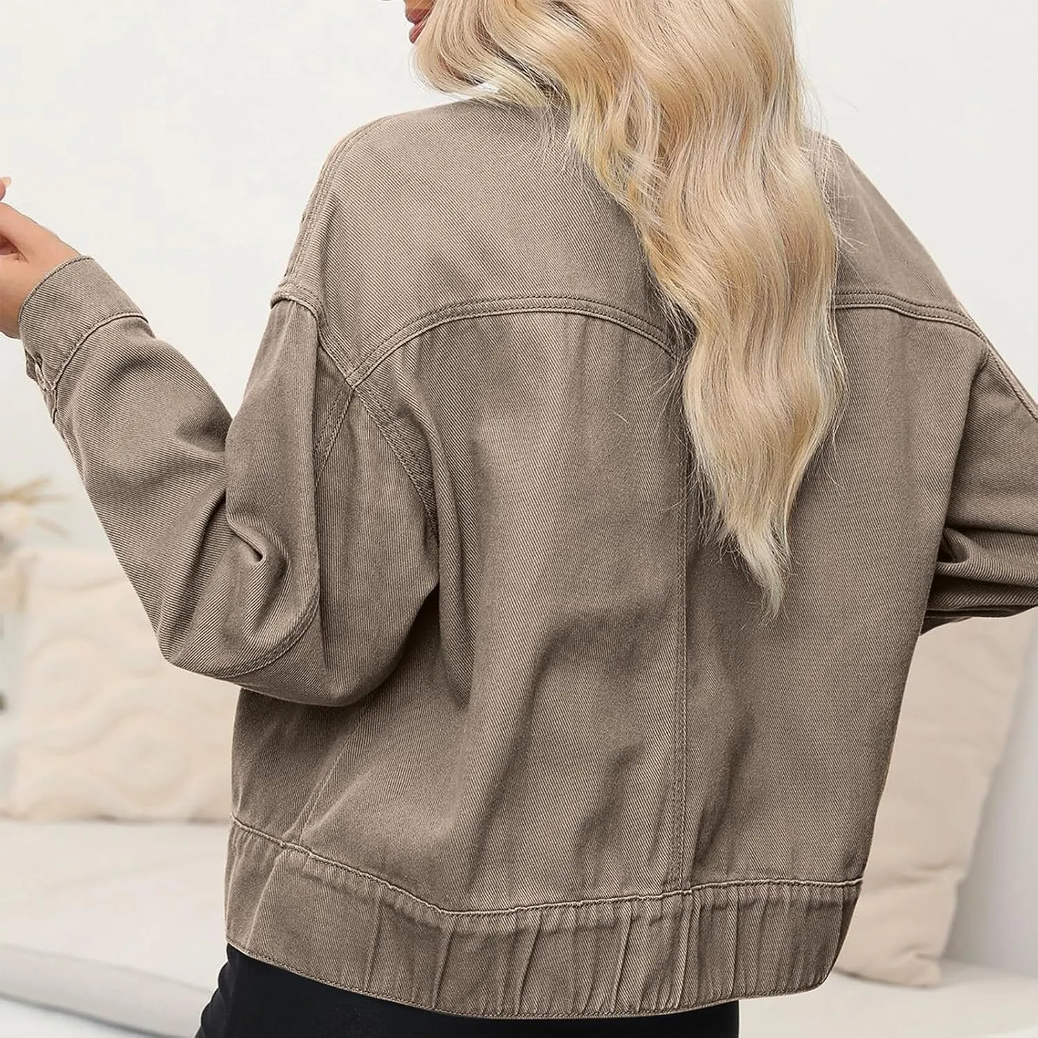 Women Cropped Denim Jackets Military Safari Button Up Lightweight Oversized Utility Anorak Cargo Jackets with Pockets