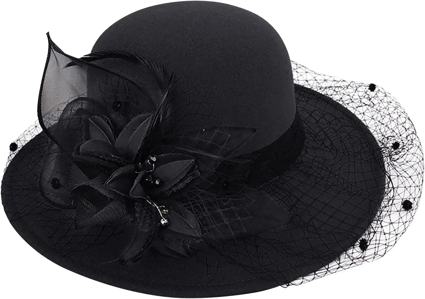 Women Fall Winter Wool Vintage Felt Bucket Elegant Hat Church Dress Cloche Hats Formal Wedding Hat with Bow