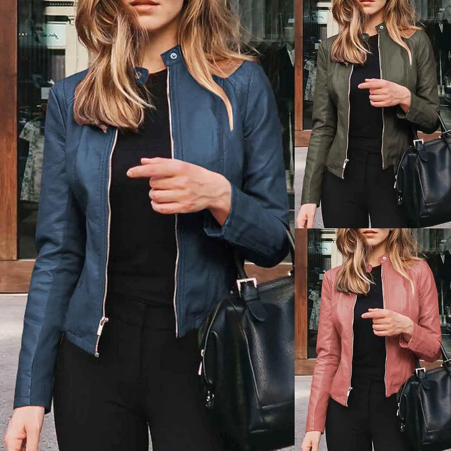 Women Faux Leather Jacket, Women's Zip Up Motorcycle Short PU Moto Biker Outwear Fitted Slim Coat Tops