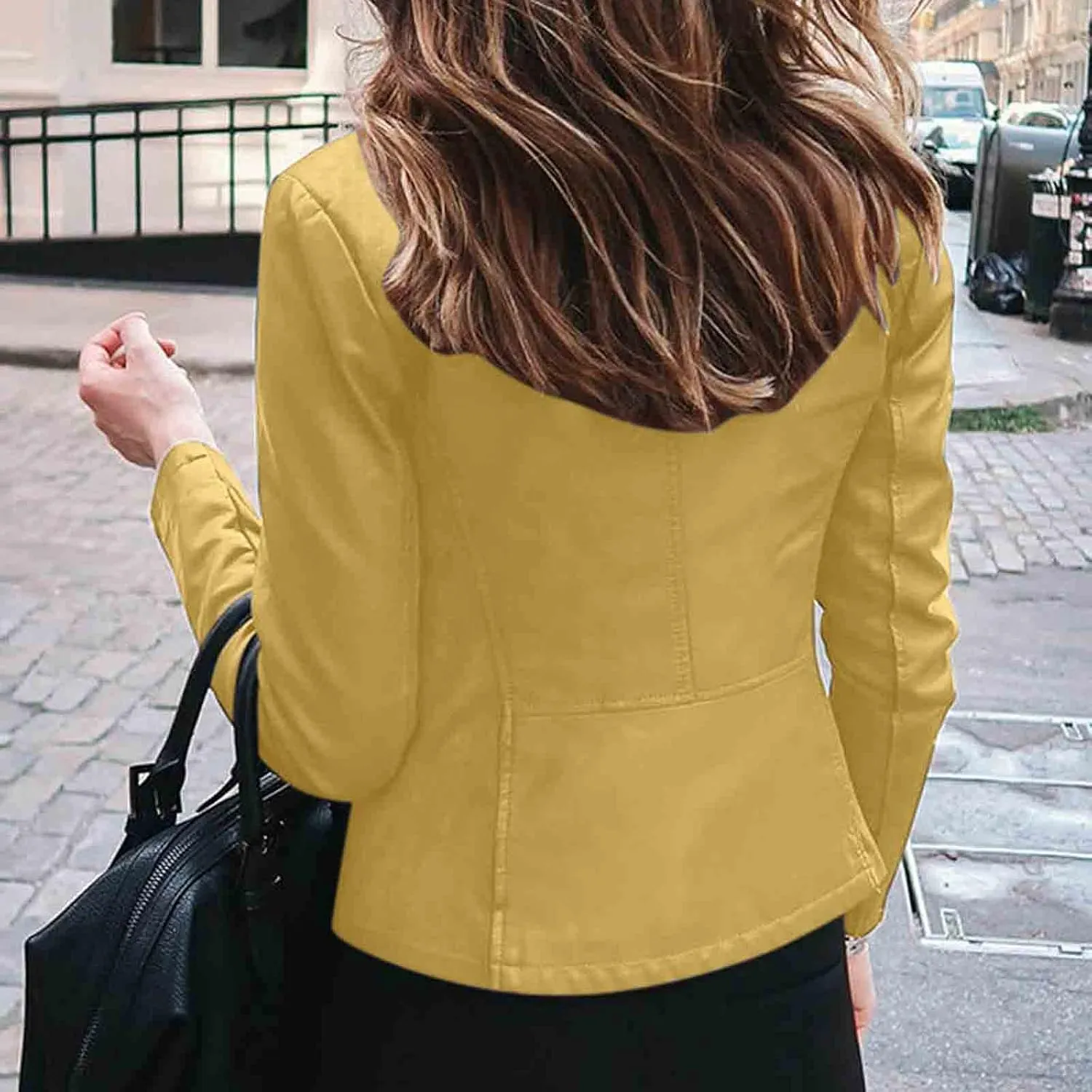 Women Faux Leather Jacket, Women's Zip Up Motorcycle Short PU Moto Biker Outwear Fitted Slim Coat Tops