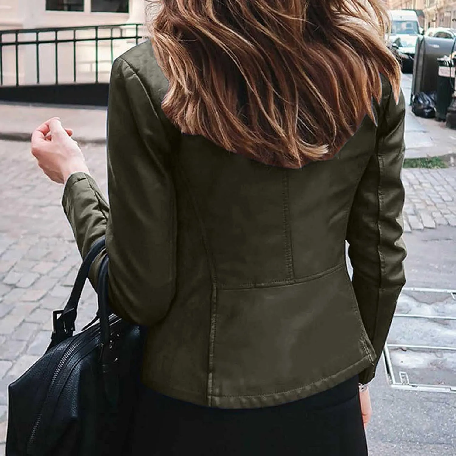 Women Faux Leather Jacket, Women's Zip Up Motorcycle Short PU Moto Biker Outwear Fitted Slim Coat Tops