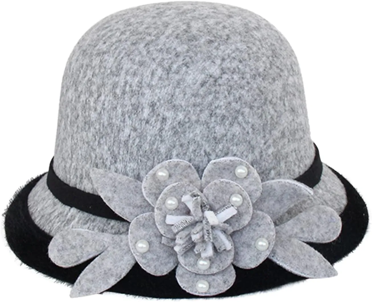 Women Fel Hat Bucket Hat Adjustable Vintage Bowler Suede Wool Hat with Flower