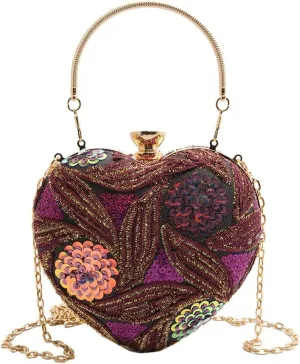 Women Heart Shaped Clutch Handbag Wedding Party Evening Bag Mini Chain Purse Cocktail Prom Crossbody Bag
