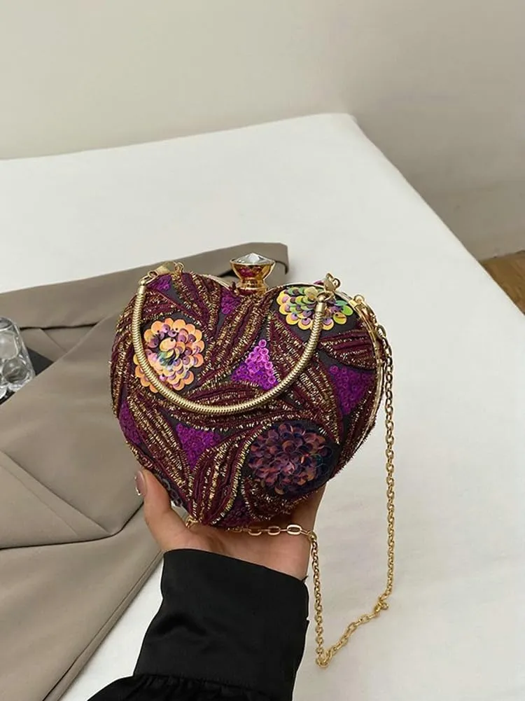 Women Heart Shaped Clutch Handbag Wedding Party Evening Bag Mini Chain Purse Cocktail Prom Crossbody Bag