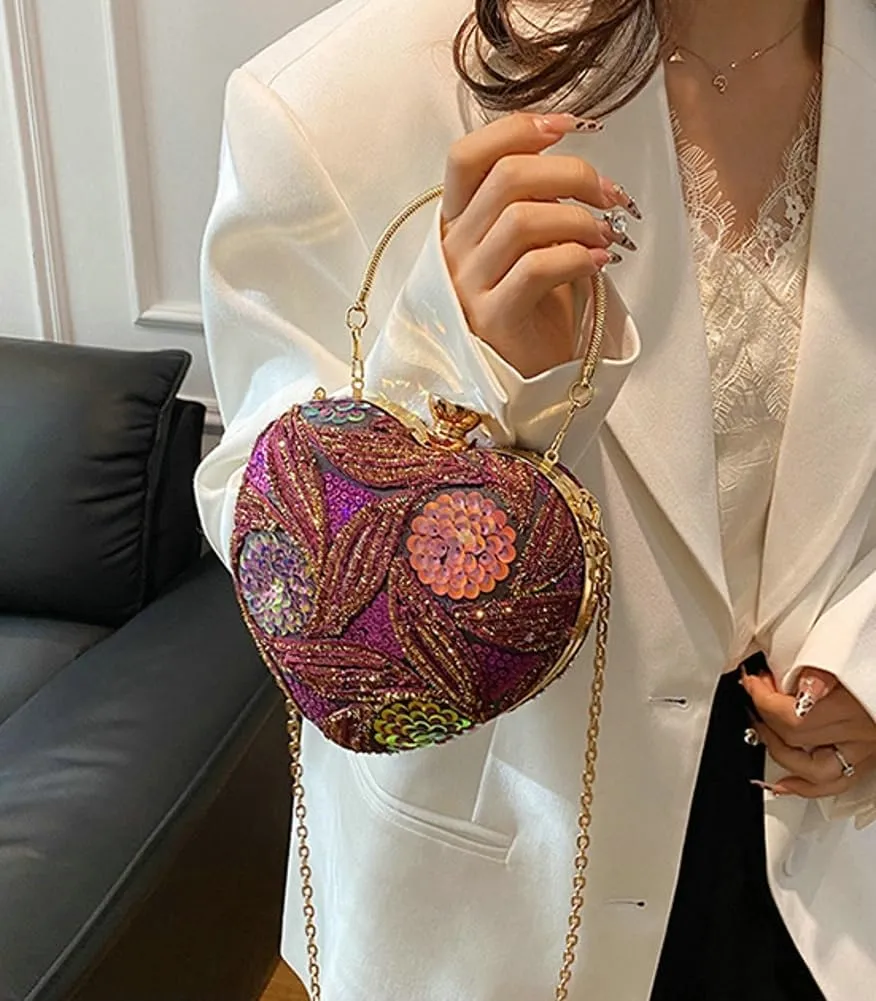 Women Heart Shaped Clutch Handbag Wedding Party Evening Bag Mini Chain Purse Cocktail Prom Crossbody Bag