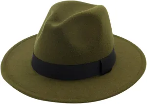 Women Men Classic Jazz Hat Vintage Wide Brim Fedora Hat with Belt Buckle Panama Hat Black Dress Hat for Unisex