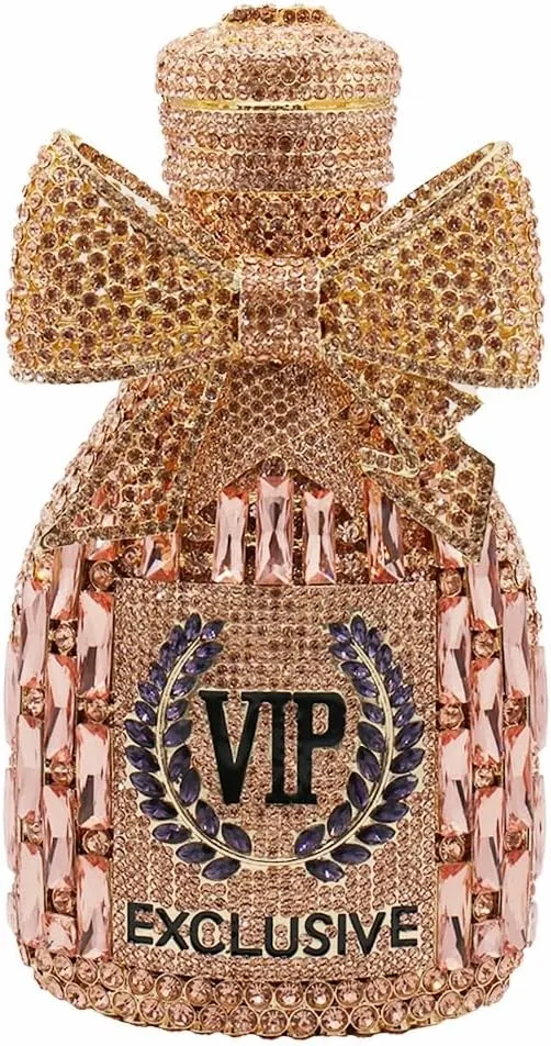Women Rhinestone Clutch Purse Champagne Bottle Evening Bag Bling Diamond Handbag Unique Bride Purse for Paty Wedding