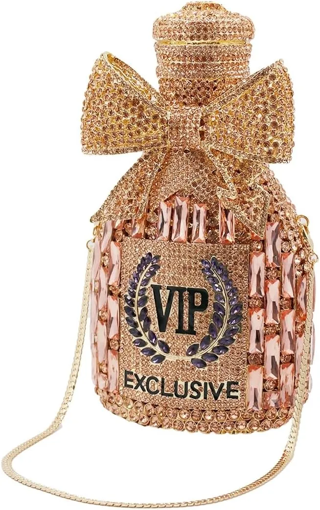 Women Rhinestone Clutch Purse Champagne Bottle Evening Bag Bling Diamond Handbag Unique Bride Purse for Paty Wedding