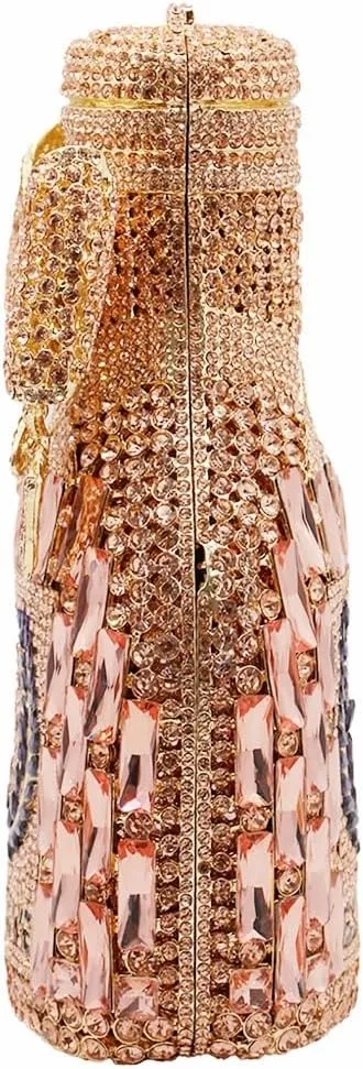 Women Rhinestone Clutch Purse Champagne Bottle Evening Bag Bling Diamond Handbag Unique Bride Purse for Paty Wedding