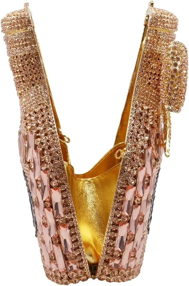 Women Rhinestone Clutch Purse Champagne Bottle Evening Bag Bling Diamond Handbag Unique Bride Purse for Paty Wedding