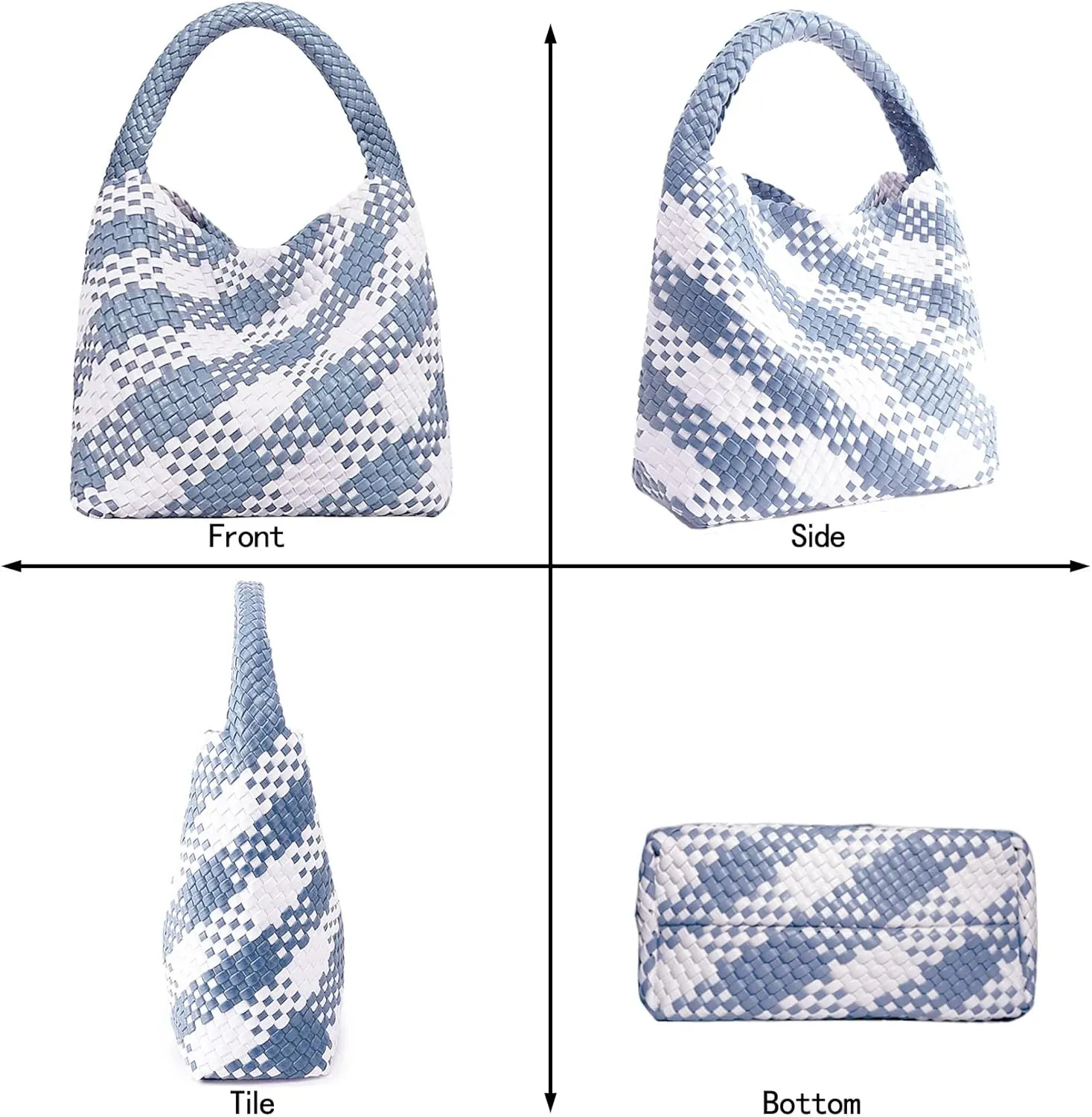 Women Vegan Leather Hand-Woven Tote Handbag Fashion Shoulder Top-handle Bag All-Match Underarm Bag with Purse