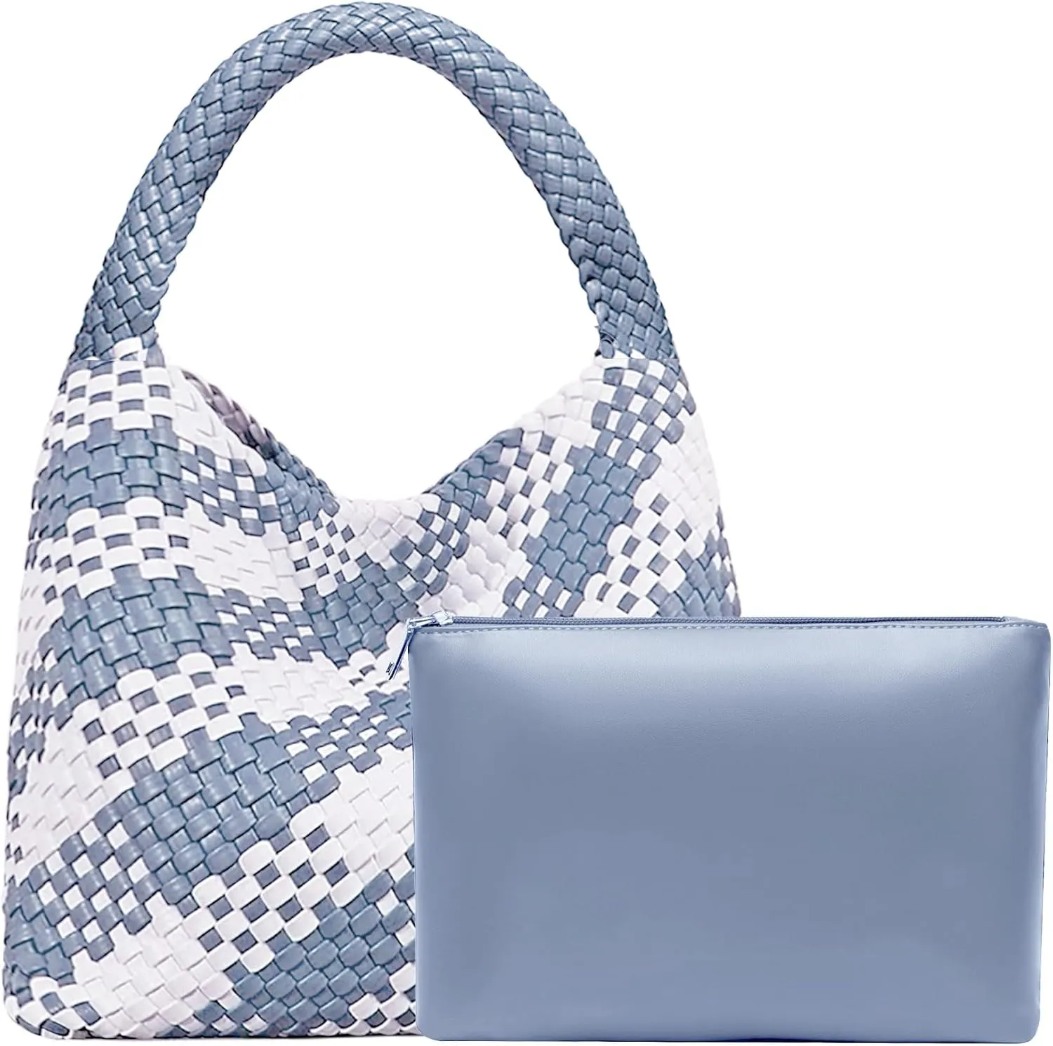 Women Vegan Leather Hand-Woven Tote Handbag Fashion Shoulder Top-handle Bag All-Match Underarm Bag with Purse