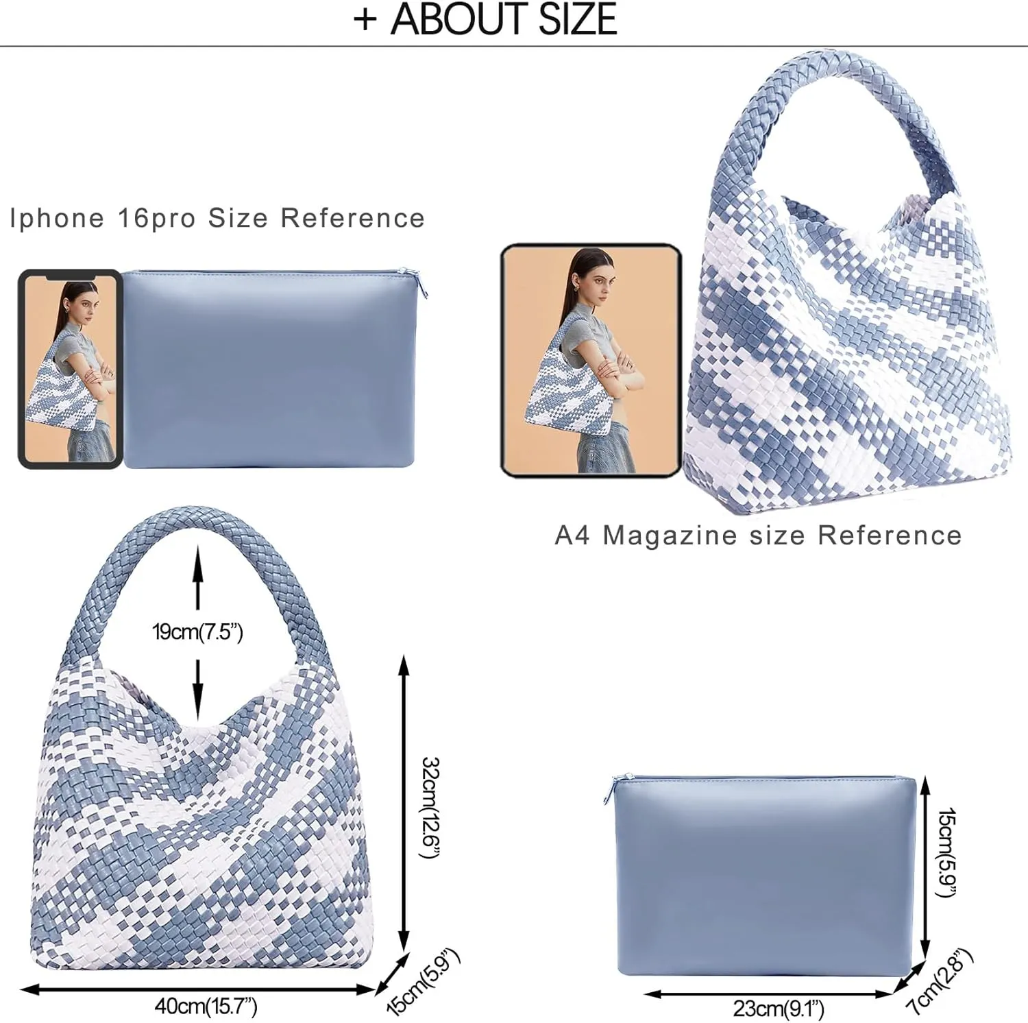 Women Vegan Leather Hand-Woven Tote Handbag Fashion Shoulder Top-handle Bag All-Match Underarm Bag with Purse