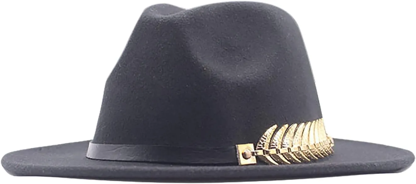 Women Wide Brim Fedora Floppy Panama Hat Black Bowler Hat Short Rolled Brim Fedora Hat for Men and Women