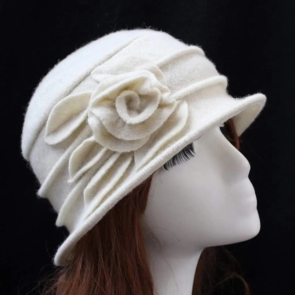 Women Wool Fel Dress Party Hats for Fall Winter Flower Elegant Church Hats 1920s 1950s