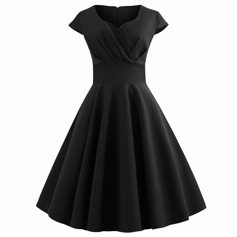 Women's V Neck Solid Color A-Line Flare Dress