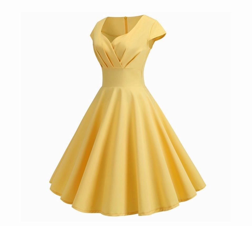 Women's V Neck Solid Color A-Line Flare Dress