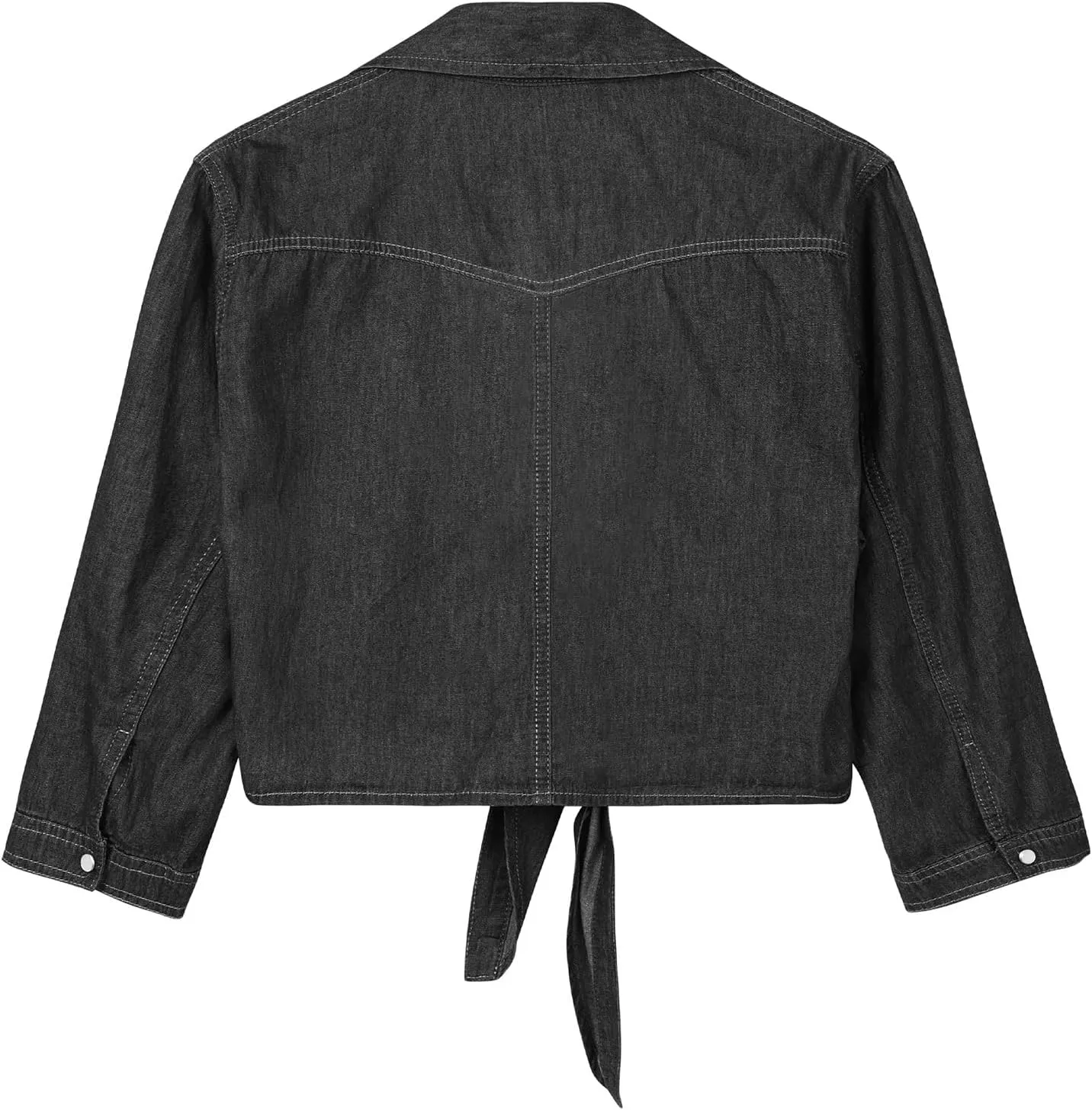 Women's 3/4 Sleeve Front Tie Shirt Denim Shirt Crop Cardigan Jean Crop Top Chambray Knot Shirt