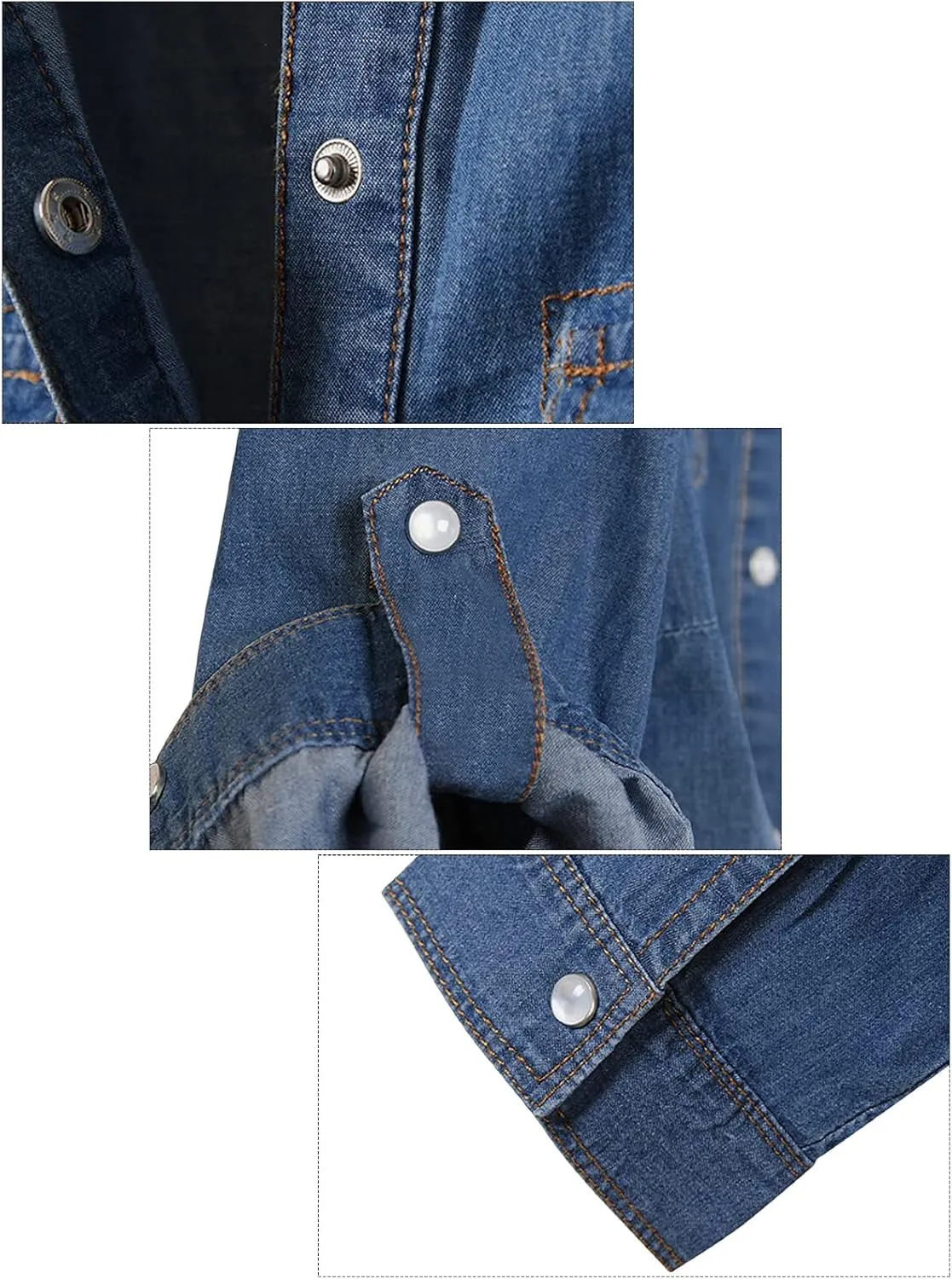 Women's 3/4 Sleeve Front Tie Shirt Denim Shirt Crop Cardigan Jean Crop Top Chambray Knot Shirt