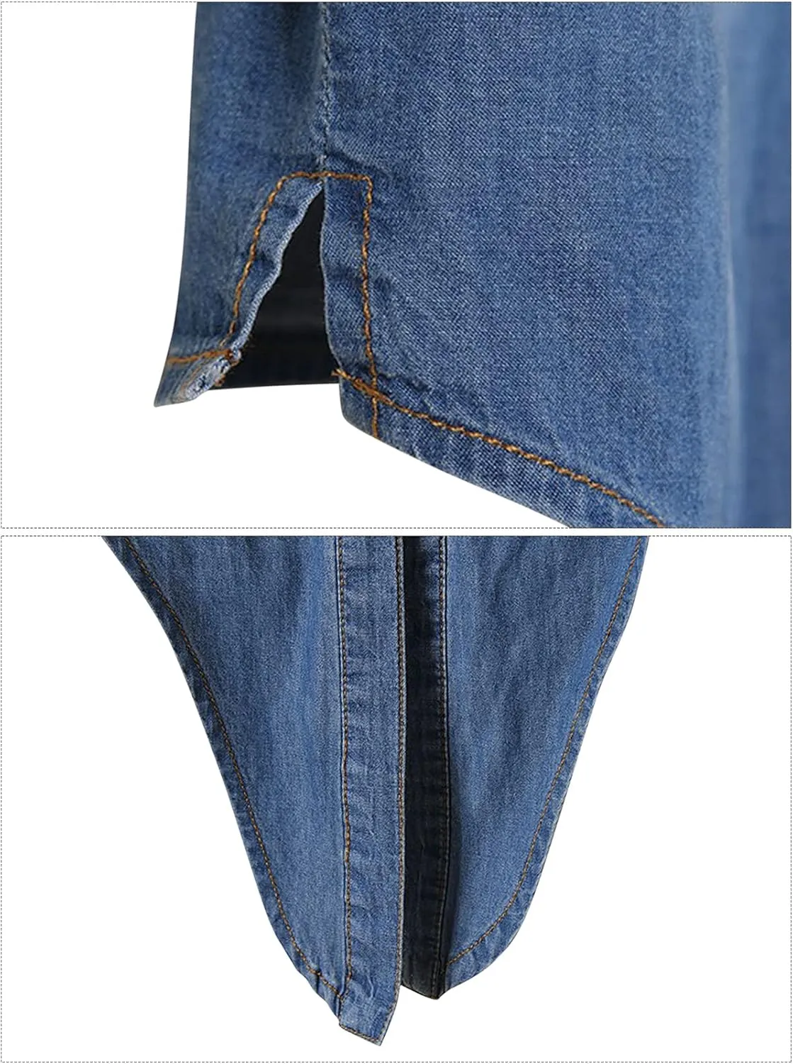 Women's 3/4 Sleeve Front Tie Shirt Denim Shirt Crop Cardigan Jean Crop Top Chambray Knot Shirt