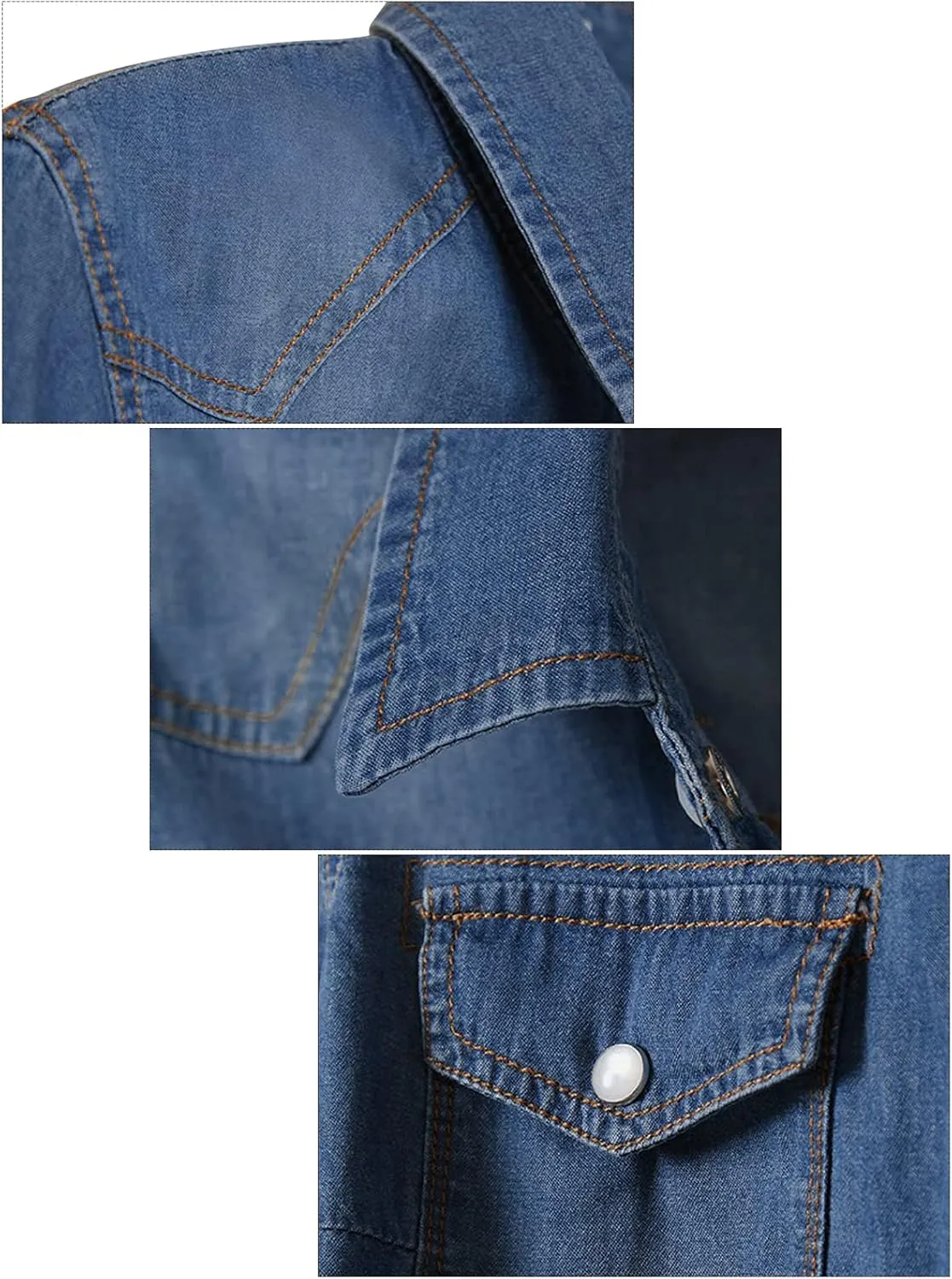 Women's 3/4 Sleeve Front Tie Shirt Denim Shirt Crop Cardigan Jean Crop Top Chambray Knot Shirt
