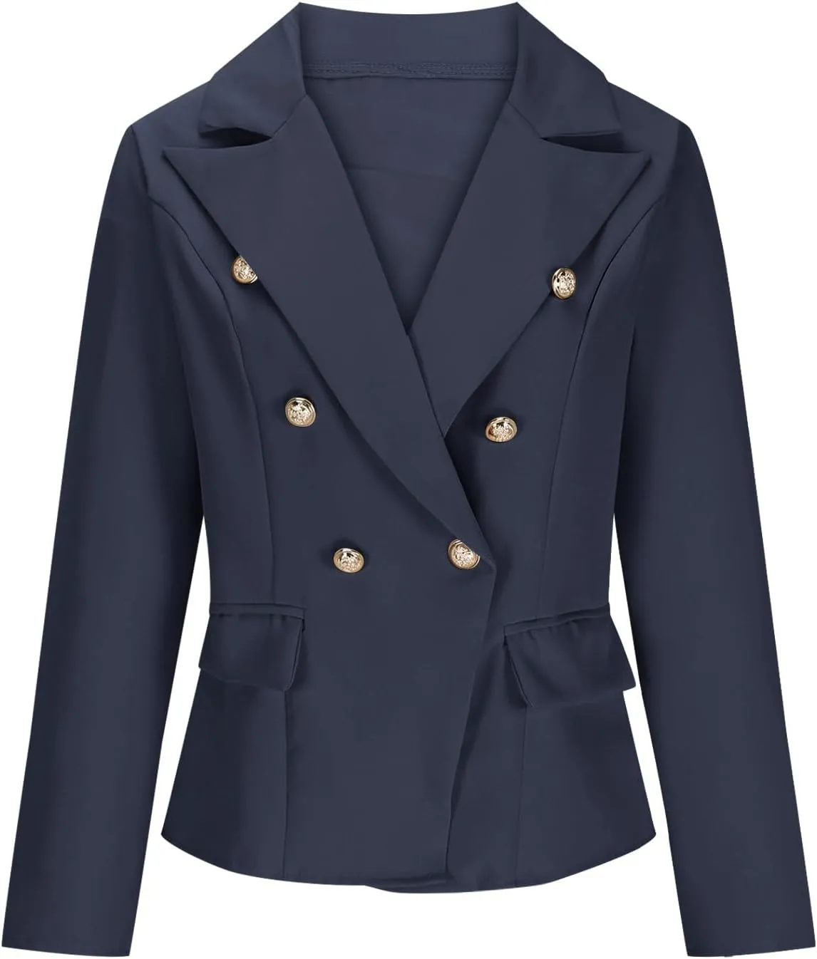 Womens Blazer Lapel Collar Open Front Suit Top Fashion Double Breasted Solid Pea Coat Business Work Office Jackets