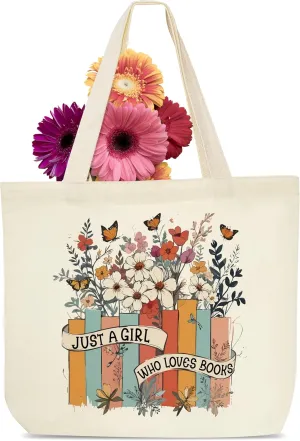 Women's Canvas Tote Bags, Cute Book Tote Bag, Library Tote Bag, Book Lovers Gifts, Canvas Grocery Bags With Handles, Tote Bags With Flowers And Butterflies, Christmas Gifts For Readers-35