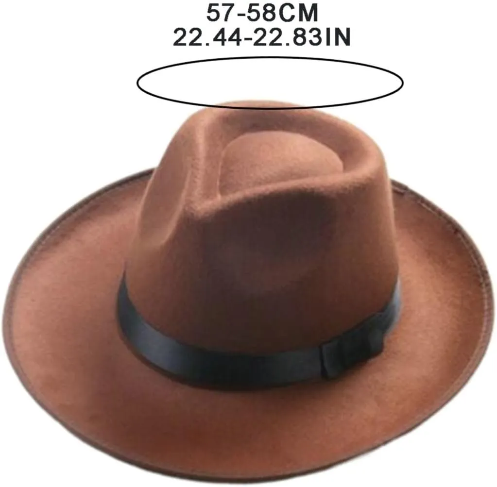 Womens Classic Wide Brim Floppy Panama Hat Belt Buckle Wool Fedora Hat Classic Fedora Hats for Men & Women