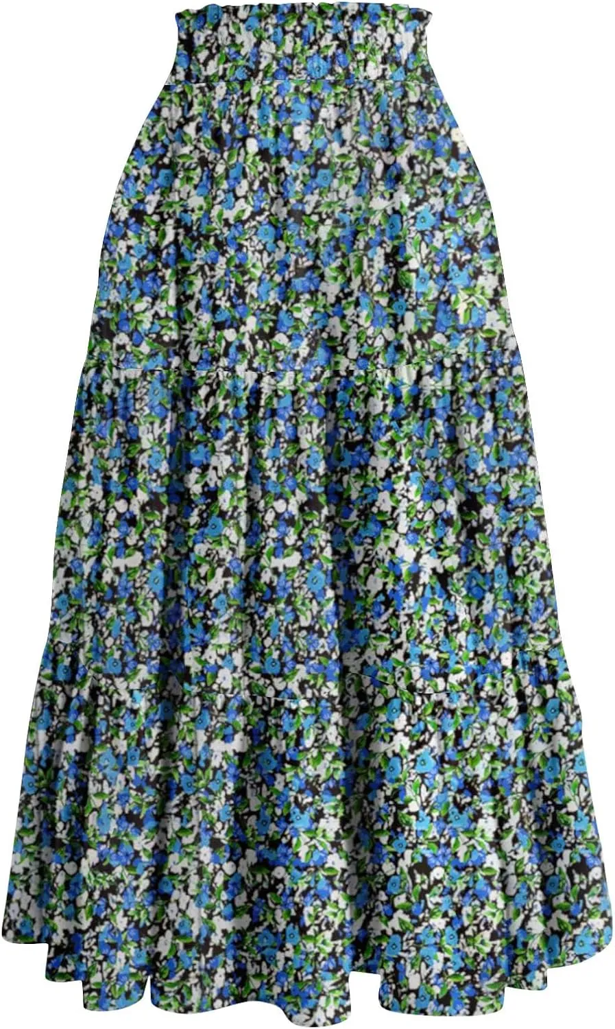 Women's Dresses Boho Floral Skirt Casual Elastic High Waist Maxi Skirts Flowy A Line Beach Long Skirt Dresses