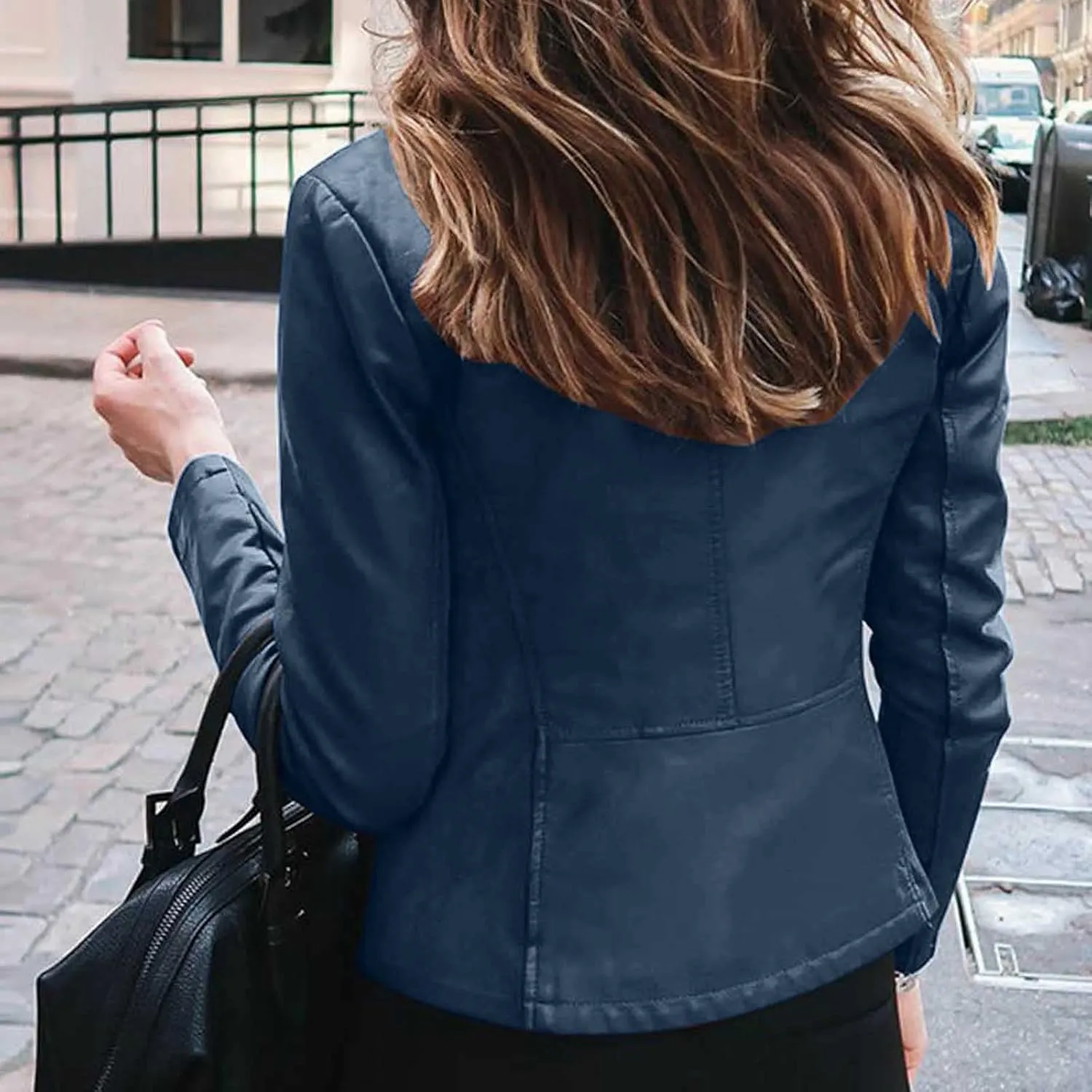 Womens Leather Jacket 2023 Fashion Faux Suede Biker Jackets Fall Zip Up Pu Motorcycle Slim Fit Coats with Pockets