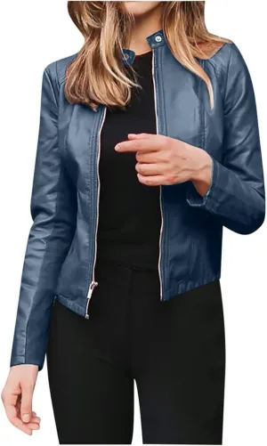 Womens Leather Jacket 2023 Fashion Faux Suede Biker Jackets Fall Zip Up Pu Motorcycle Slim Fit Coats with Pockets