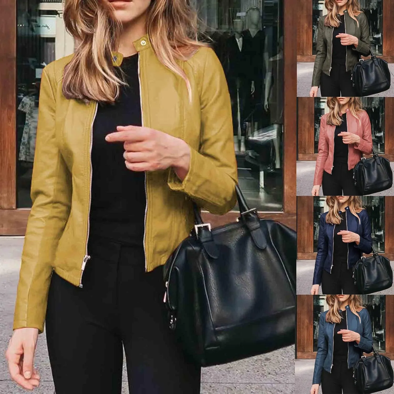 Womens Leather Jacket 2023 Fashion Faux Suede Biker Jackets Fall Zip Up Pu Motorcycle Slim Fit Coats with Pockets