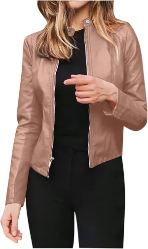 Womens Leather Jacket 2023 Fashion Faux Suede Biker Jackets Fall Zip Up Pu Motorcycle Slim Fit Coats with Pockets