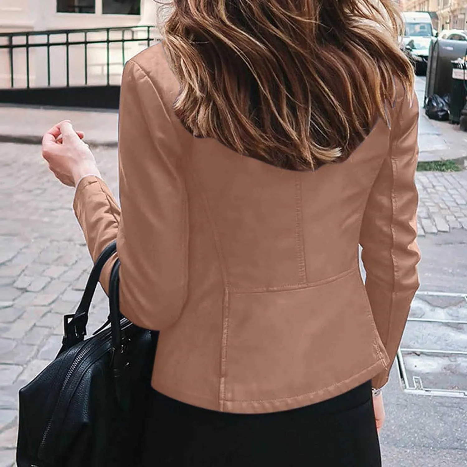 Womens Leather Jacket 2023 Fashion Faux Suede Biker Jackets Fall Zip Up Pu Motorcycle Slim Fit Coats with Pockets